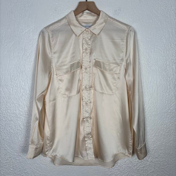 Equipment Signature Satin Long Sleeve Button Down Shirt Career Chic Medium - Picture 2 of 5